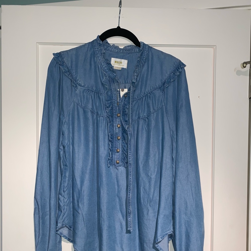 Anthro Denim Peasant Top